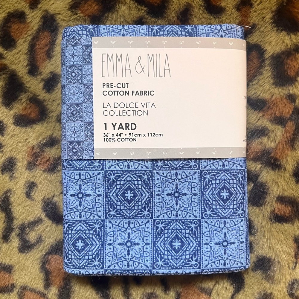 🏷️ blue cotton square mosaic cotton fabric for junk journal & DIY crafts